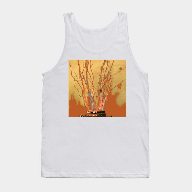 Twigs in Ceramic Jar, photography digital Thanksgiving, orange brown rust tan gold teal Tank Top by djrunnels